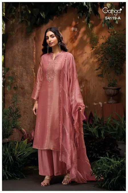 Qyra 4119 By Ganga Bemberg Silk Jacquard Designer Salwar Suits Exporters In India